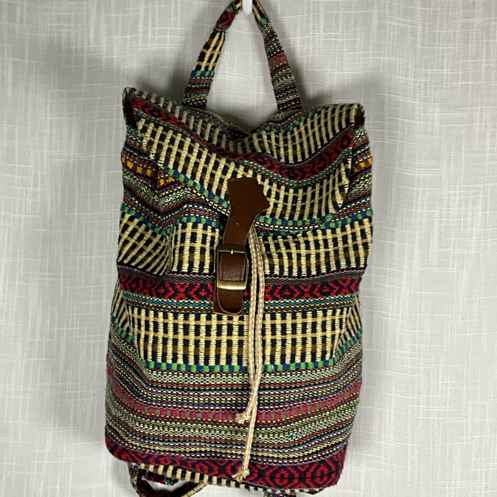 Boho Woven Backpack Multicolor Patterned - Drawst… - image 3